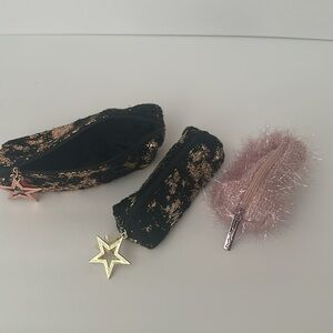 Mac Makeup Black,Gold, Pink zip Pouches 3 total 2 with Star zipper pulls